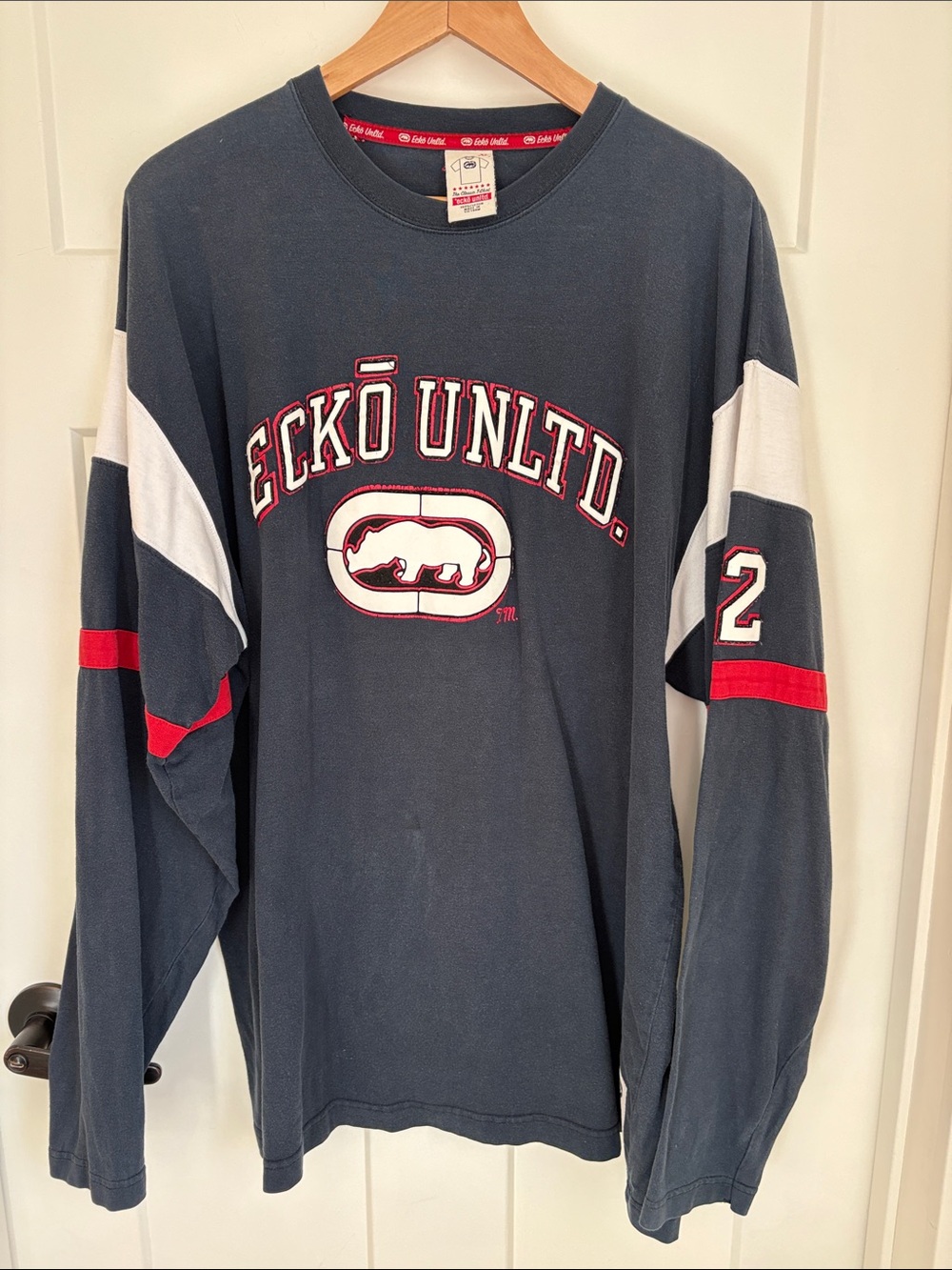100% cotton Ecko Unltd. Navy Tee with Red Logo Trim
